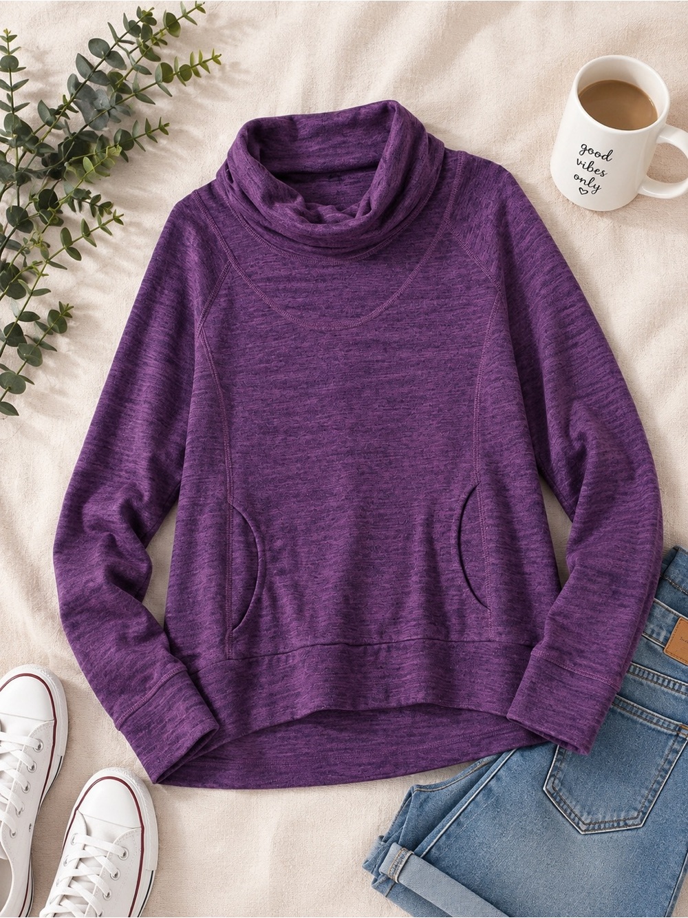 Women's Purple Cowl Neck Sweater